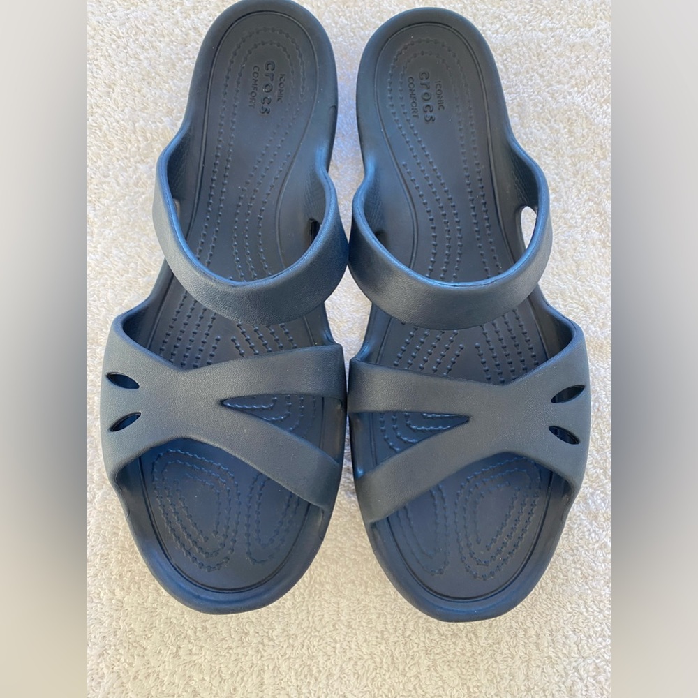 CROCS KELLI ICONIC Strappy Slides Sandals Navy Blue Women's Shoes Size 9 US